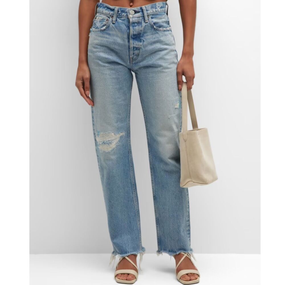 Moussy Vintage Brighton Distressed Wide Straight Jeans sz 29 light blue NWT